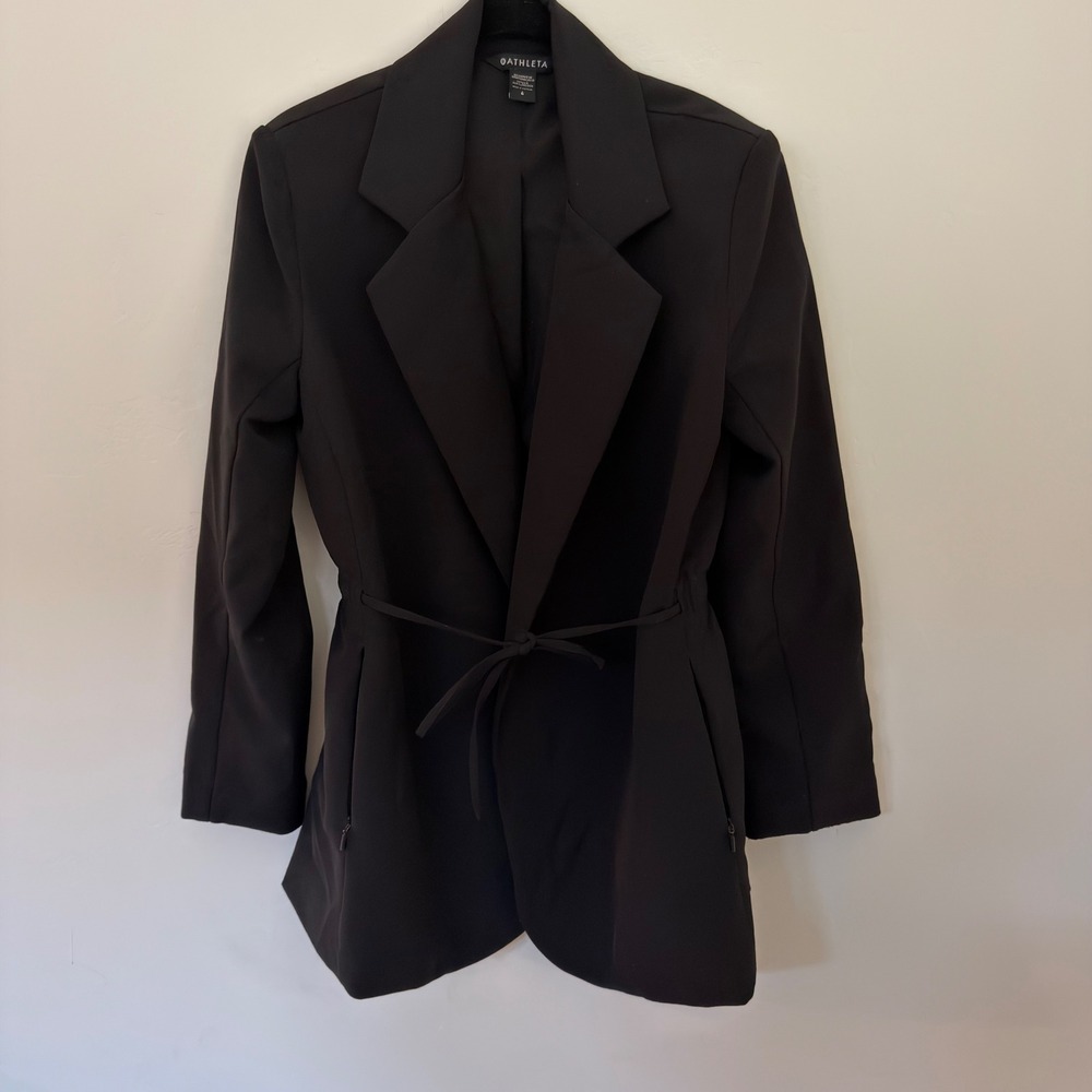 Athleta Black Cinched Waist Blazer Jacket with Zipper Pockets Size 6